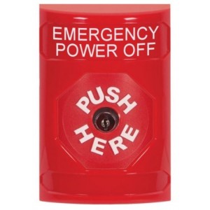 STI SS2000PO-EN Stopper Station – Red – Push Button - Emergency Power Label (Key to Reset)